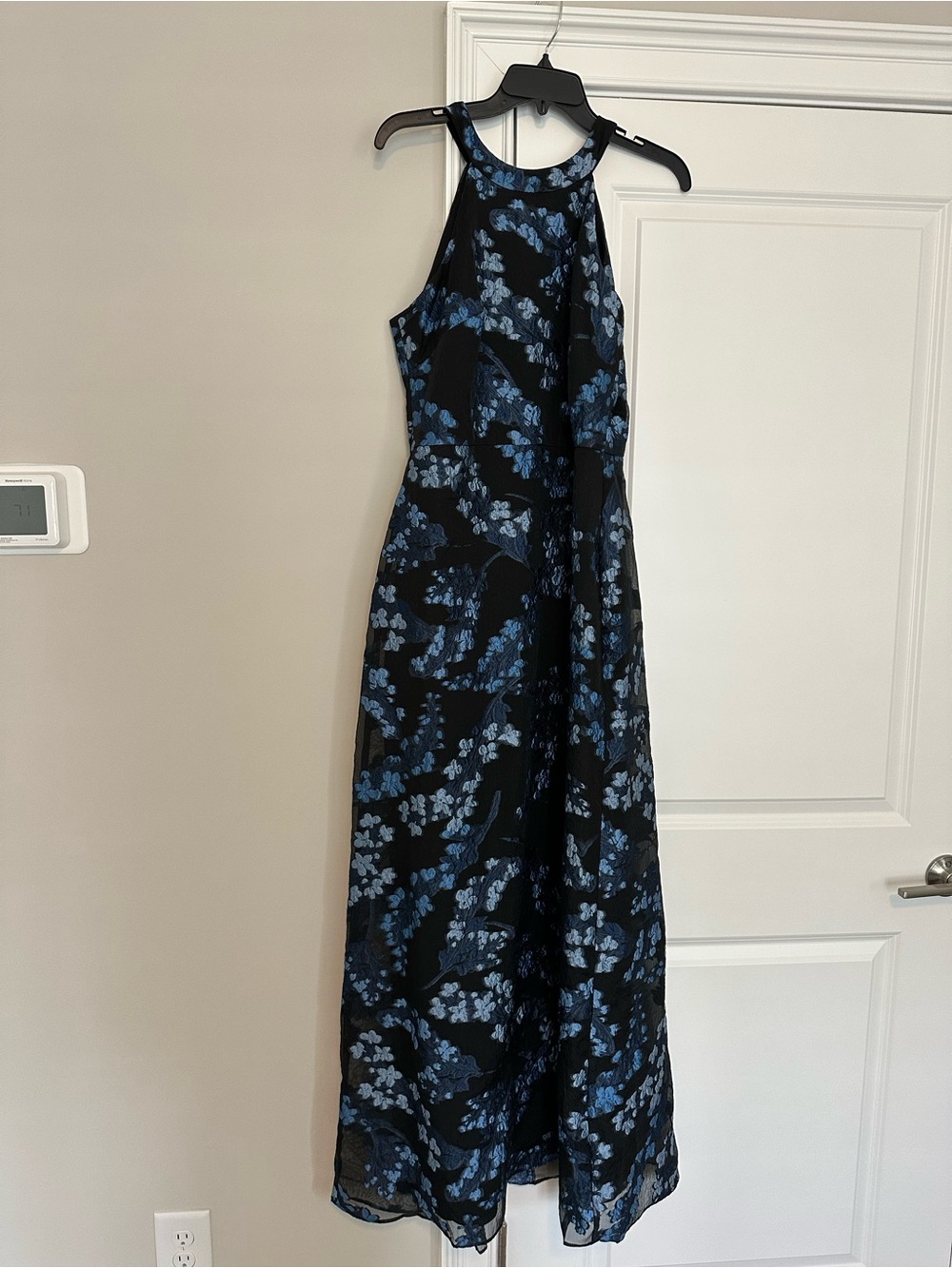 Women’s Black Floral High-Neck Maxi Dress in Blue